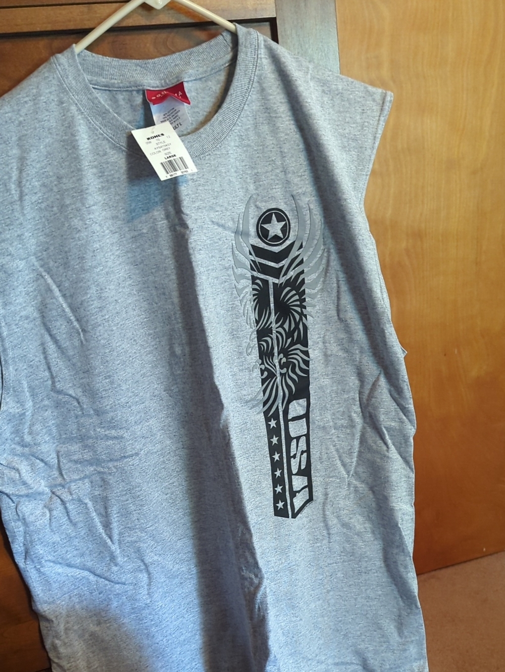 Gray Graphic T‑Shirt with Black Tribal Print L